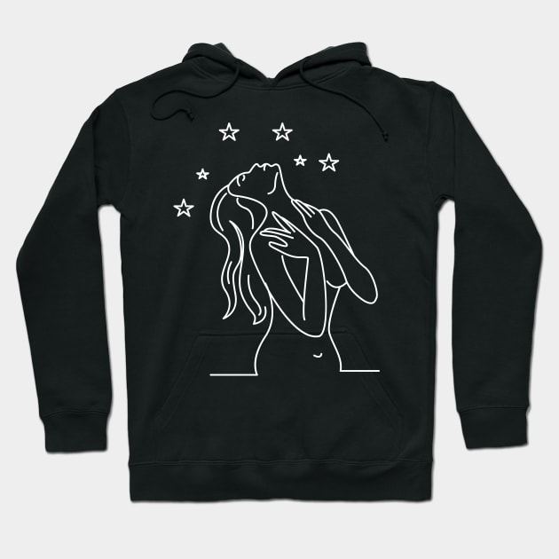 One Line Art Woman with Stars Hoodie by ArtsySoul